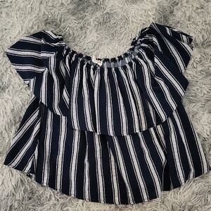 Navy and White Striped Off-Shoulder Top